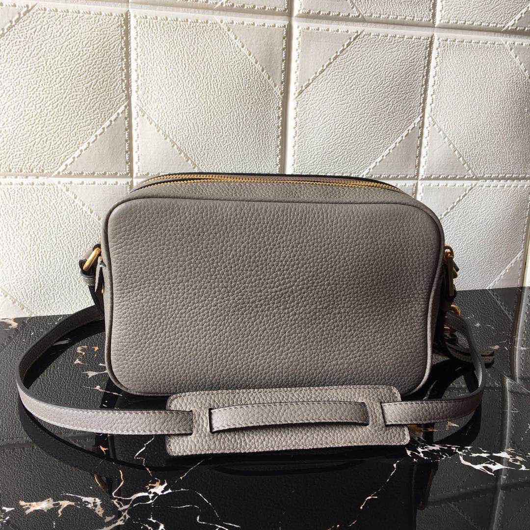 Prada Leather Shoulder Bag Handbag Tote Grey/Gold 1BH082